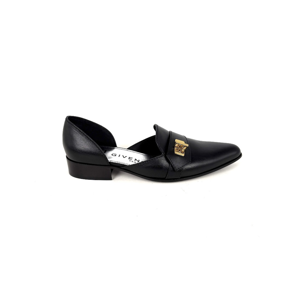 Givenchy Black Eden D’Orsay Leather Loafer Flats 37.5, 7.5  NIB